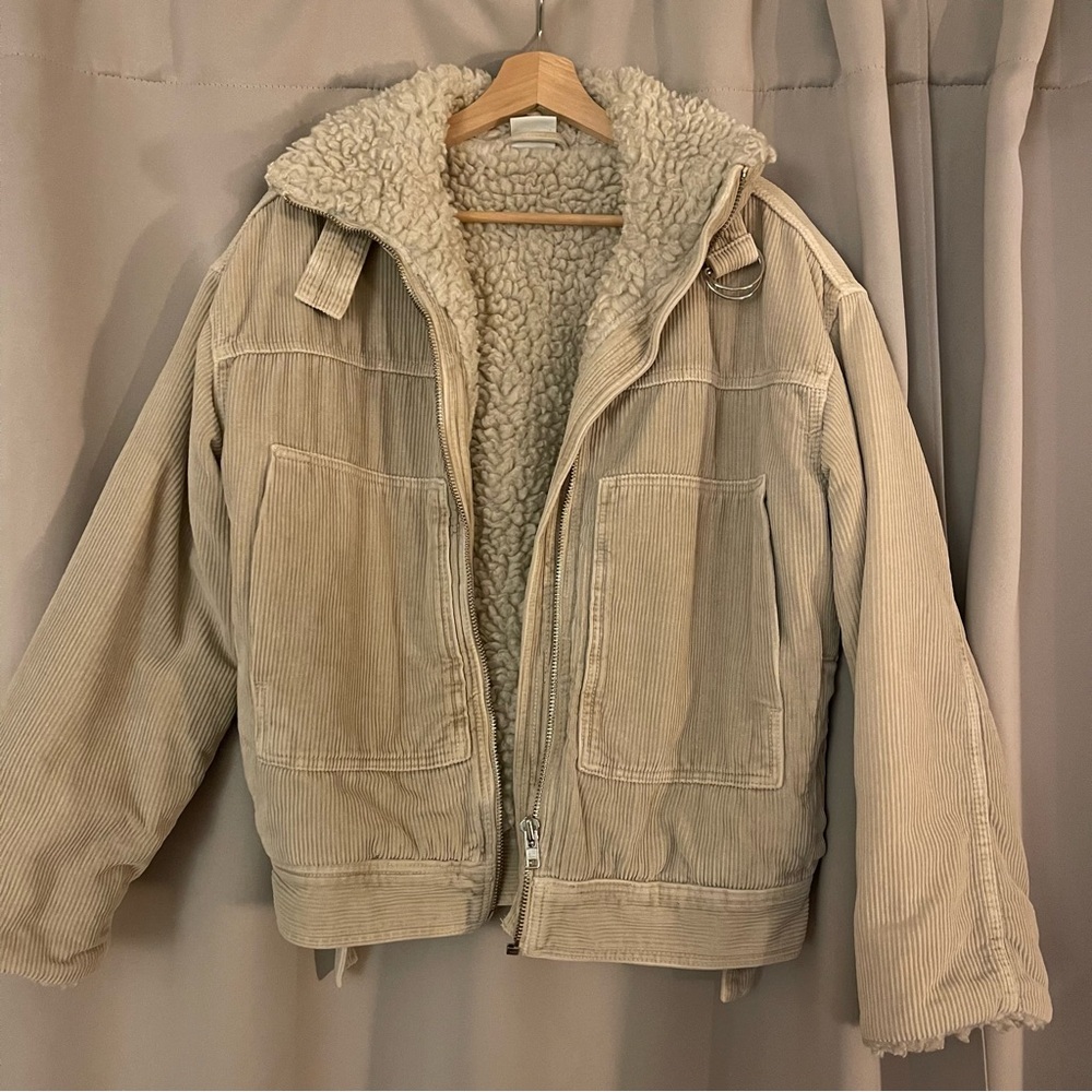 Beige Corduroy Sherpa Jacket